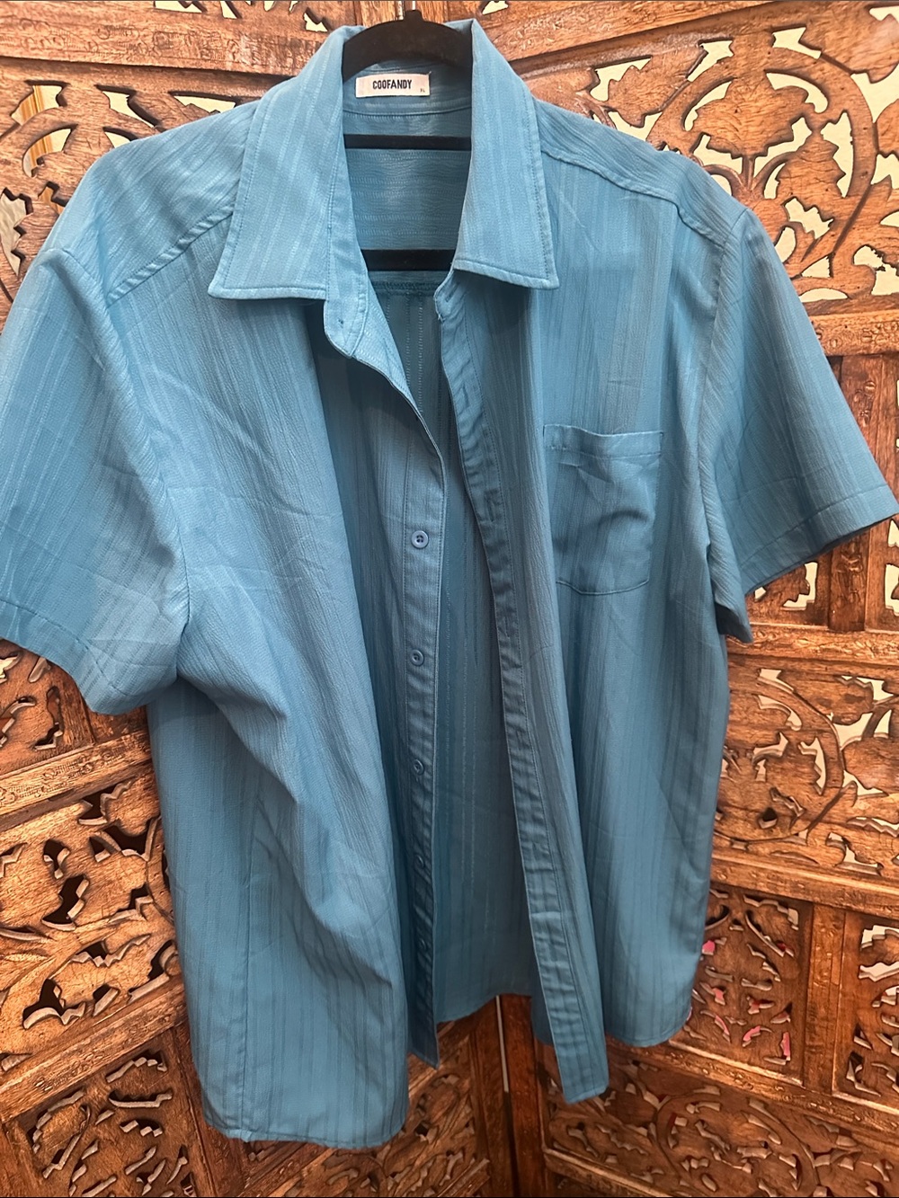 Coofandy Teal Blue Short-Sleeve Button-Down Shirt